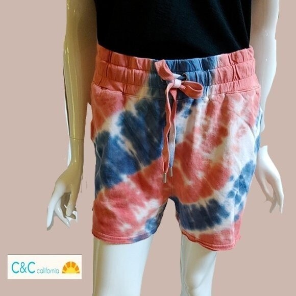 C&C California NEW INDIGO BLUE Dopamine Tie Dye Drawstring Elastic Sweat Short M - Picture 6 of 12